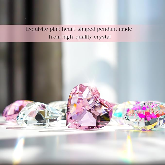 H&D HYALINE & DORA Pink Heart Crystals Suncatcher Hanging Heart Sun Catcher with Chain Pendant Ornament for Window Home Garden Christmas Tree Party Wedding Decor(3 Pack)
