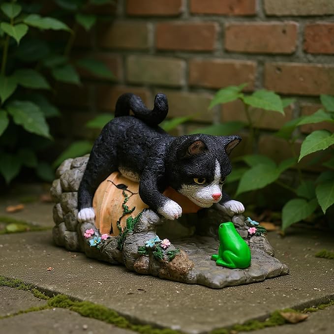 Elenon Tuxedo Cat Decorative Gutter Downspout Extension Statue, Gutter Guardian Rain Downspout Splash Block Outdoor, Garden Rain Downspout Extender for 3" × 4" Downspouts Decor