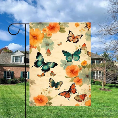 Gkyygk Butterfly Flower Garden Flag 12 x 18 Inch Double Sided Welcome Banners Farmhouse Holiday Outside Decor Burlap Yard Flag
