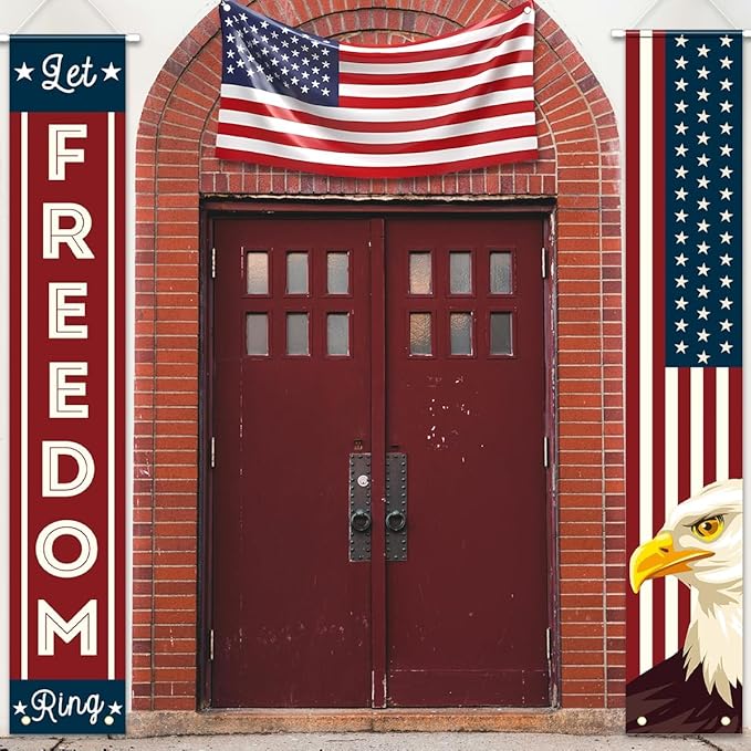 4th of July Decorations, Patriotic Decorations of Hanging American Flag Banners Porch Signs 12 x 71 in for Memorial Day Independence Day Veterans Day Labor Day for Yard Indoor Outdoor Décor