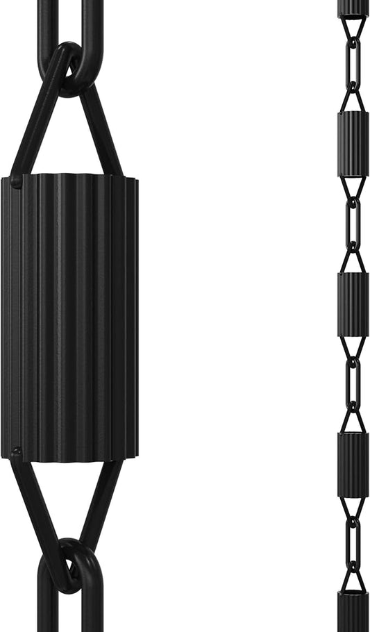 Rain Chains Direct - Manicotti Rain Chain - 8.5 FT - Durable Black Powder-Coated Aluminum - Premium Rain Chains for Gutters