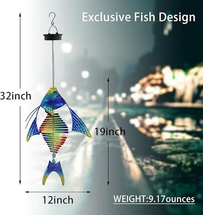 Fish Solar Outdoor Lights Hanging Lanterns Metal Decorative Lights for Backyard Porch Patio Yard Balcony Teepee Lawn Pathway…
