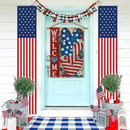 AVOIN colorlife 4th of July Love Heart House Flag 28x40 Inch Double Sided Outside, Welcome Independence Day Patriotic Stars and Stripes Yard Outdoor Decoration
