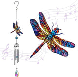 YU FENG 21" Dragonfly Wind Chimes for Outdoor Garden Patio – Colorful Metal with Crystal Suncatcher, Lucky Memorial Gift for Mom Grandma Women