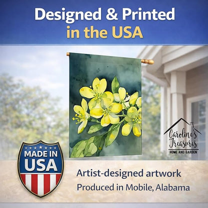 Caroline's Treasures South Carolina Yellow Jessamine in Watercolor House Flag Large Porch Sleeve Pole Decorative Outside Yard Banner Artwork Wall Hanging, Polyester, House Size, Multicolor