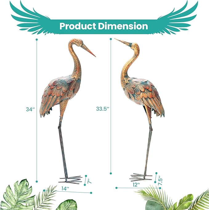 Giantex Crane Garden Statues Set of 2, Standing Metal Crane Sculptures Bird Ornament Yard Decorations for Lawn Backyard Porch Patio Outdoor Decor, with 4 U-Shaped Stakes (Crane)