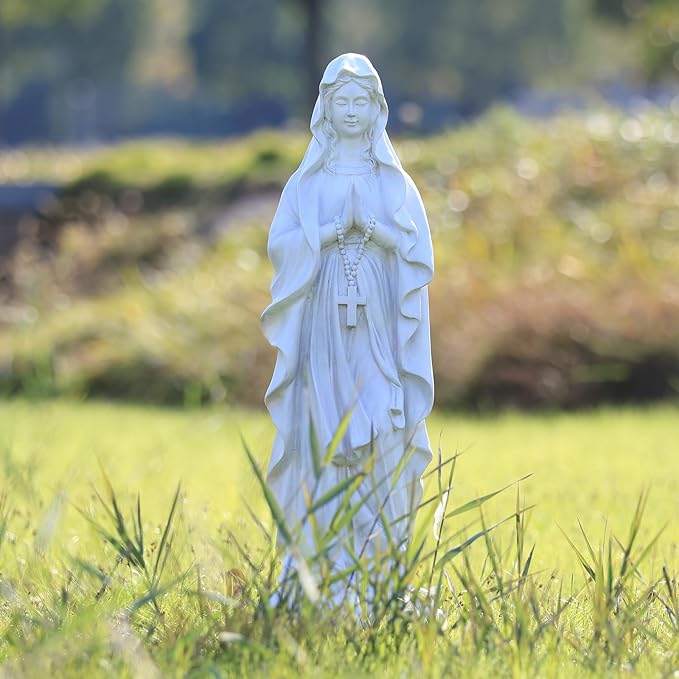 EROMMY 30.7 Inch Virgin Mary Praying Statue Outdoor Garden Religious Sculpture Magnesium Oxide Mary Statue for Yard Patio Lawn Home Entryway Hallway Decor (White)