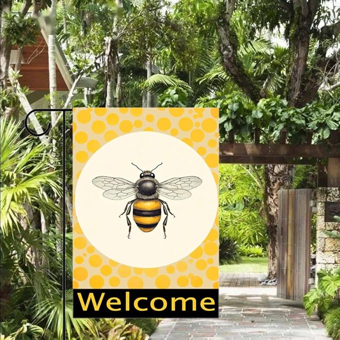 Gkyygk Welcome Yellow Bee Garden Flag 12 x 18 Inch Double Sided Welcome Banners Farmhouse Holiday Outside Decor Burlap Yard Flag