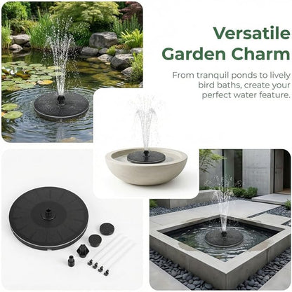 Compact Solar Bird Fountain Pump – Keep Your Garden Alive, Solar Fountain Pump for Bird Bath with 7 Spray Nozzles, Floating Fountain for Birds Bath Small Pond Garden Aquarium (7piece Nozzle Set)