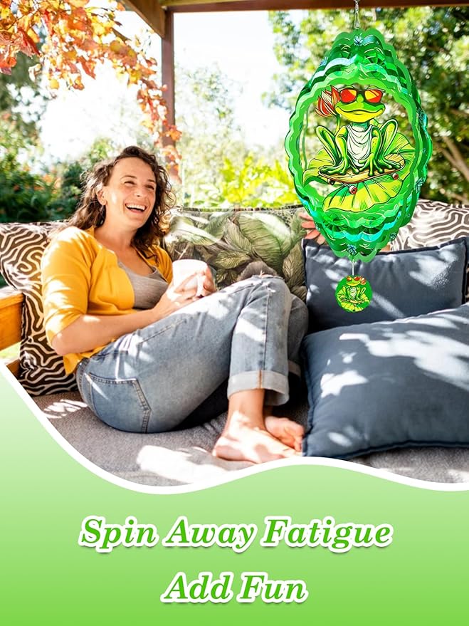 Frog Wind Spinners Outdoor Garden Decor for Outside - 12 Inch 3D Stainless Steel Metal Wind Spinners - Frog Gardening Gifts for Women, Yard Decorations Outdoor Hanging Decor