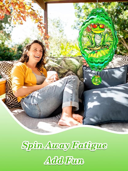 Frog Wind Spinners Outdoor Garden Decor for Outside - 12 Inch 3D Stainless Steel Metal Wind Spinners - Frog Gardening Gifts for Women, Yard Decorations Outdoor Hanging Decor