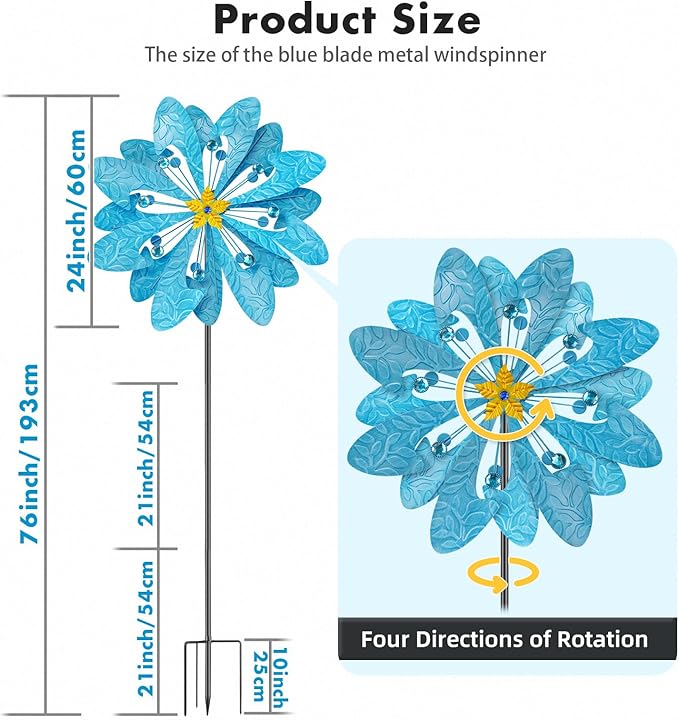 Outdoor Metal Wind Spinner – 76 in Kinetic Garden Windmill Sculpture, Heavy-Duty Rustproof Waterproof Yard Patio Lawn Decor with Dual Rotors – Easy Install Gift