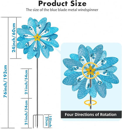 Outdoor Metal Wind Spinner – 76 in Kinetic Garden Windmill Sculpture, Heavy-Duty Rustproof Waterproof Yard Patio Lawn Decor with Dual Rotors – Easy Install Gift