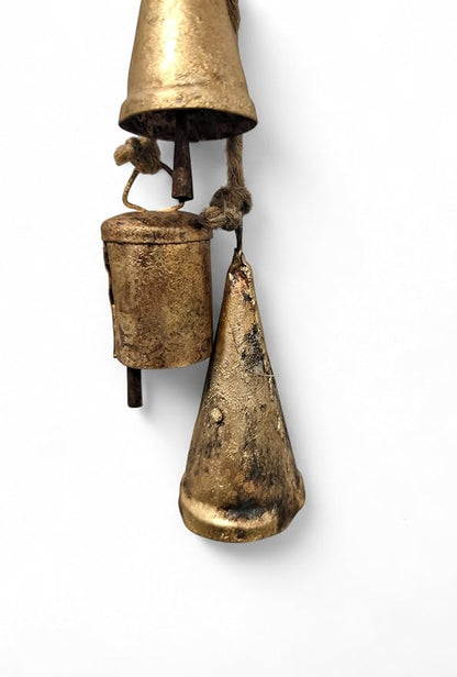 Rustic Iron Metal Bells Hanging Wind Chimes | Set of 6 Vintage Bells for Outdoor & Indoor Patio Garden Decor | 40 cm Length