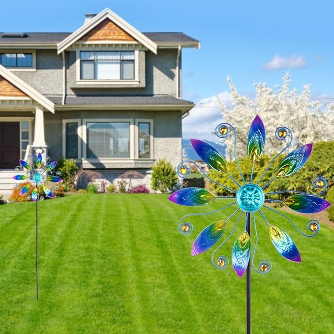 Metal Wind Spinners Outdoor 10” Dia Wind Spinners for Yard and Garden Kinetic Windmill Waterproof Wind Sculptures & Spinners for Patio Lawn Decor(37.8” H)