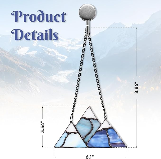 Tuitessine Snow Mountain Stained Glass Window Hanging Decor, Hand-Painted Smoky Mountain Glass Ornament 6.1×3.4 in, Nature Lover Gift Home & Garden Farmhouse Suncatcher