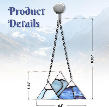 Tuitessine Snow Mountain Stained Glass Window Hanging Decor, Hand-Painted Smoky Mountain Glass Ornament 6.1×3.4 in, Nature Lover Gift Home & Garden Farmhouse Suncatcher