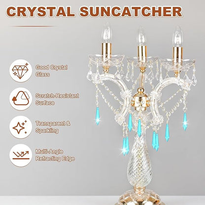 M METERXITY 10-Pack Crystal Icicle Prisms, 53mm/2.09 Inch Chandelier Pendant Maker Hanging Crystals Chandelier Prisms for Home/Windows/Garden/DIY Decoration[Lake Blue]