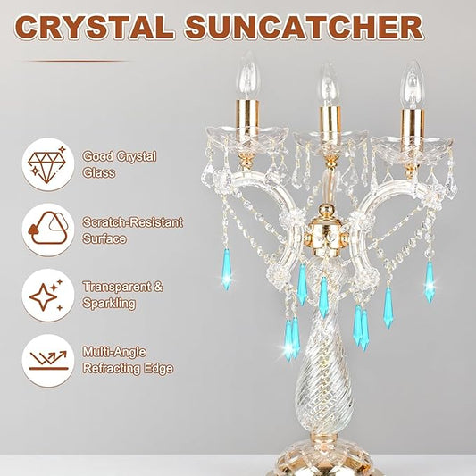 M METERXITY 10-Pack Crystal Icicle Prisms, 53mm/2.09 Inch Chandelier Pendant Maker Hanging Crystals Chandelier Prisms for Home/Windows/Garden/DIY Decoration[Lake Blue]