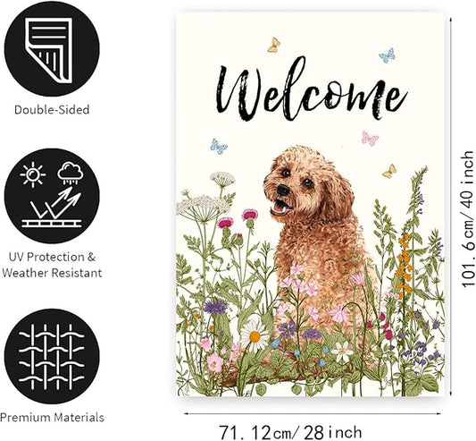 Floral Golden Doodle Garden Flag Spring Summer House Flags 28 x 40 Double Sided Flower Dog Yard Flags for Outside Large Outdoor Welcome Flags