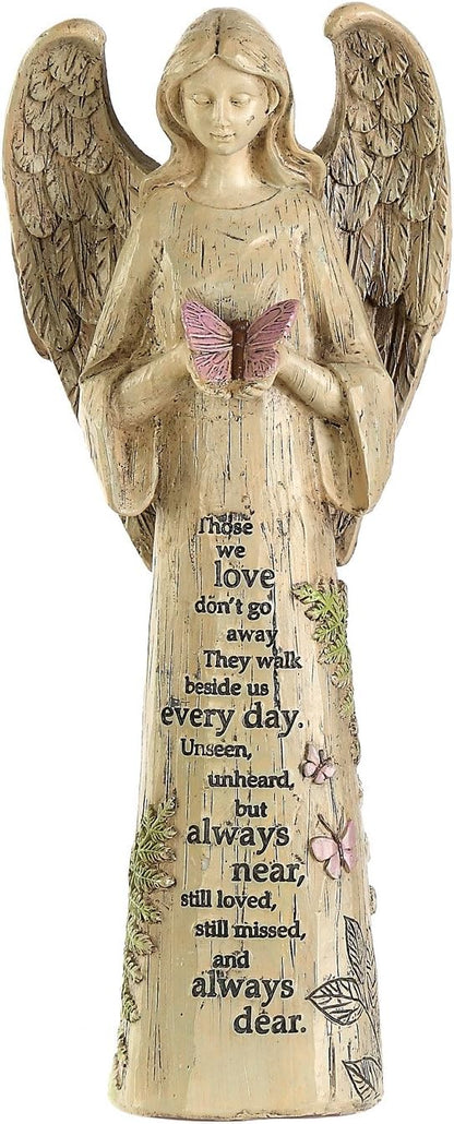 Topadorn Angel Statue Decoration for Garden & Patio, Standing Angel with Butterfly Memorial Resin Figurine Sculpture Ornament, Waterproof Antique Stone, 10''H