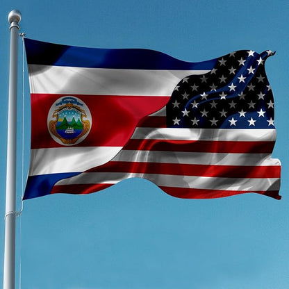 Costa Rica Costa Rican And Usa American Flag 3x5 Ft Double-Sided Printed Indoor/Outdoor Flag Polyester Fabric Decorative Banner With 2 Brass Grommets 3x5 Foot National Flags For Outside