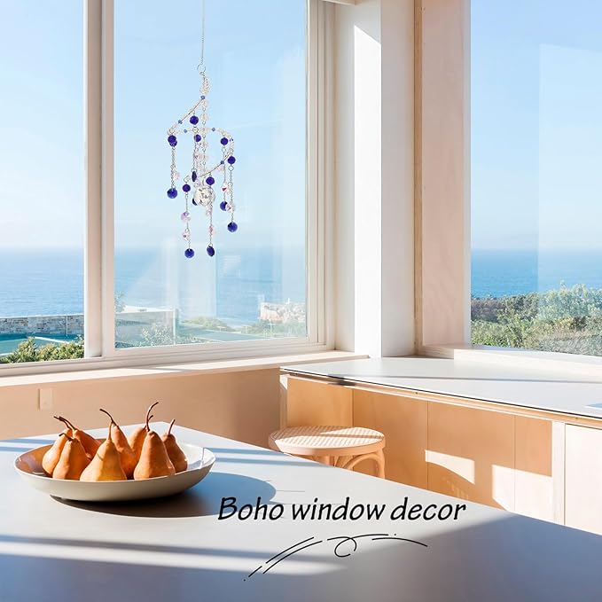 Geili Crystal Suncatchers for Windows Hanging,Spiral Crystal Sun Catchers Indoor Window,Boho Hanging Crystals for Decoration,Healing Wind Chimes Suncatcher Rainbow Maker for Outsid(Blue)