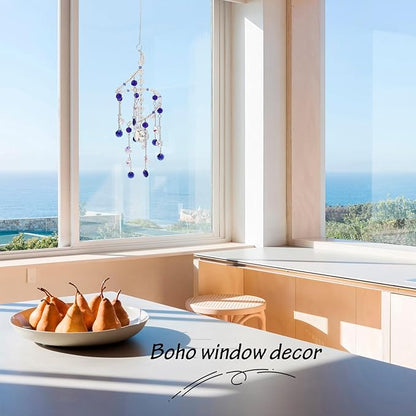 Geili Crystal Suncatchers for Windows Hanging,Spiral Crystal Sun Catchers Indoor Window,Boho Hanging Crystals for Decoration,Healing Wind Chimes Suncatcher Rainbow Maker for Outsid(Blue)