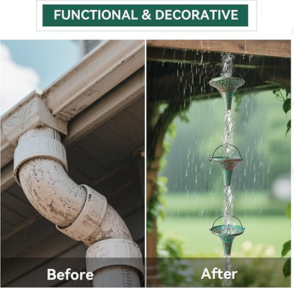 Bronze Funnel Rain Chain 8.6 FT, Decorative Metal Rain Catcher with 12 Cups, Gutter Downspout Replacement