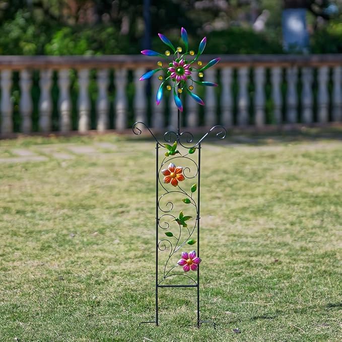 DREAMYSOUL Wind Spinner Outdoor, Wind Sculpture & Weathervane with Decorative Trellis for Climbing Plants, Kinetic Wind Spinners for Yard and Garden