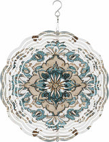 Boho Wind Spinner 10 Inch Retro Blue Floral Vintage Flower Wind Spinners Outdoor 3D Stainless Steel Hanging Sculpture Decorations Gift for Garden Yard Porch Balcony
