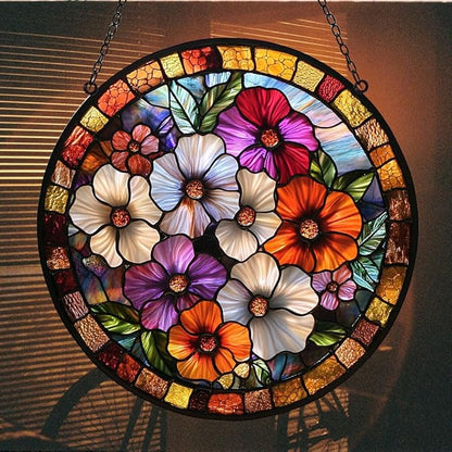 Colorful Poppies Acrylic Suncatcher Stained Glass Effect Window Car Hanging Christmas Ornament Indoor Outdoor Decor Garden Sun Catcher Panel for Floral Lover for Women Mom Grandma