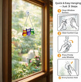 Owls Stained Glass Suncatcher, Handmade Colorful Window Hanging Sun Catcher Ornament for Home & Garden, Gift for Bird Lovers Mothers & Women