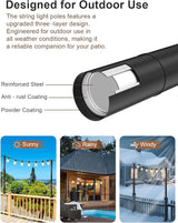 4 Pack String Light Poles for Deck, 5Ft Heavy-Duty Metal Deck Light Poles for Outside with Fixing Clips, Lighting Hanging Post Accessories for Patio Decor Garden Backyard Yard Fence Porch Decorations