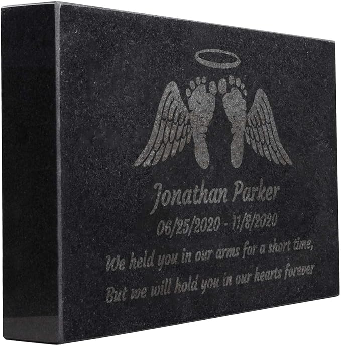 PlaqueMaker Black Granite Memorial Headstone Or Garden Memorial for Lost Infant or Child - Include You Personalized Text. Can be Used as a Sympathy Gift, Garden Stone or Grave Maker (12 x 8 x 2)