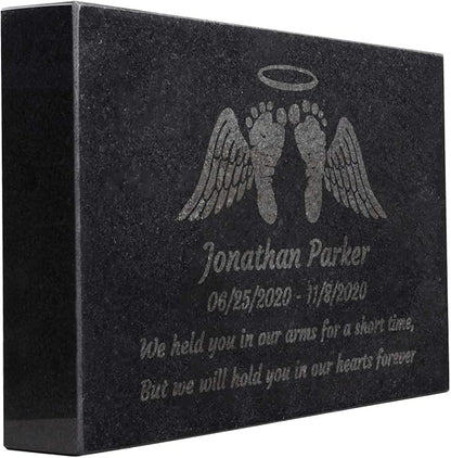 PlaqueMaker Black Granite Memorial Headstone Or Garden Memorial for Lost Infant or Child - Include You Personalized Text. Can be Used as a Sympathy Gift, Garden Stone or Grave Maker (12 x 8 x 2)