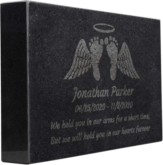 PlaqueMaker Black Granite Memorial Headstone Or Garden Memorial for Lost Infant or Child - Include You Personalized Text. Can be Used as a Sympathy Gift, Garden Stone or Grave Maker (12 x 8 x 2)