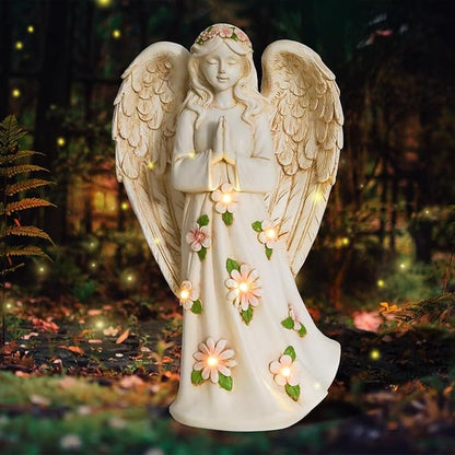 Angel Statue for Garden - 9.65 inches Guardian Solar Outdoor Statue, Praying Anel Statues Gardening Gifts for Mom Grandma Lawn Ornaments Figurines for Outdoor Decor
