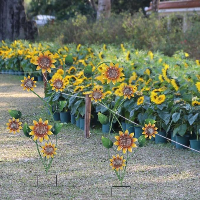 YEAHOME Garden Decor for Outside, 2 Pack 37“ Metal Sunflowers Garden Stakes, Spring Wall Decor, Yellow Look & Personalities Flowers Yard Art for Outdoor Lawn Backyard Porch Patio Home Decorations