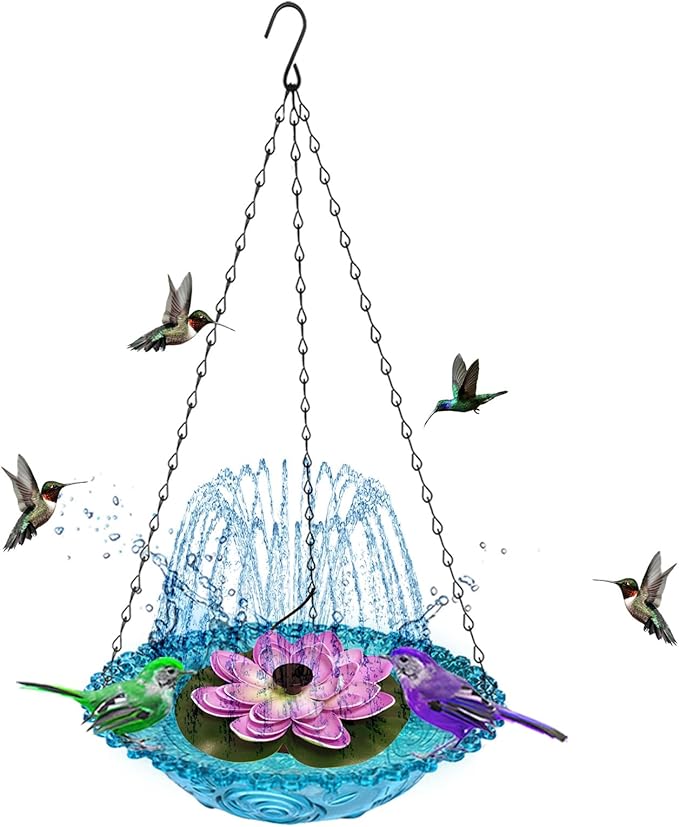 Hanging Solar Bird Bath Fountain, Hanging Bird Bath with Solar Fountain Pump, Bird Bath Fountain, Solar Powered Metal Bird Bath Bowl for Outdoor Garden Backyard Patio