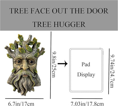 Tree Face Garden Statues Outdoor Decoration, Whimsical Tree Faces Clearance Old Man for Stump Hugger Sculpture, Wallmount Statue Art with Leaf, Yard Fence Hanging Decor, 6.7" x 2.8" x 9.8"