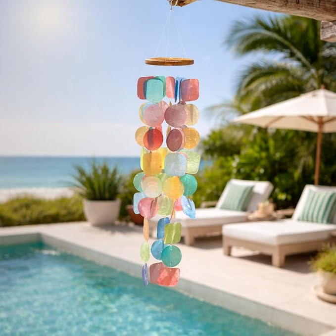 Solange & Frances Beach Wind Chimes for Outside, Beachy Home Decor, Outdoor Decorations, Sea Glass Wind Chimes, Relaxing Beach Gifts for Mom, Mother's Day Beachy Gift