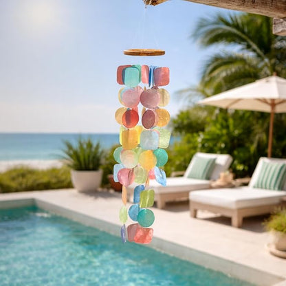 Solange & Frances Beach Wind Chimes for Outside, Beachy Home Decor, Outdoor Decorations, Sea Glass Wind Chimes, Relaxing Beach Gifts for Mom, Mother's Day Beachy Gift