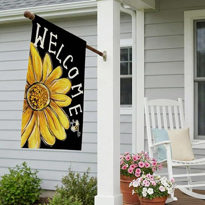 CROWNED BEAUTY Spring Summer House Flag Daisy Bee Double Sided 28x40 Inches Large Burlap Welcome Holiday Seasonal Yard Decoration for Outside Porch