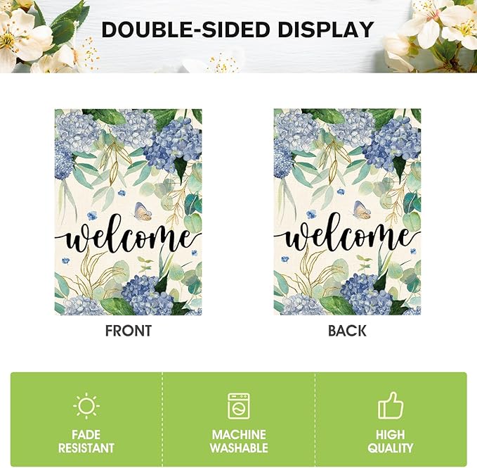 AVOIN colorlife Spring Hydrangea Flowers House Flag 28 x 40 Inch Double Sided, Seasonal Welcome Yard Outdoor Flag