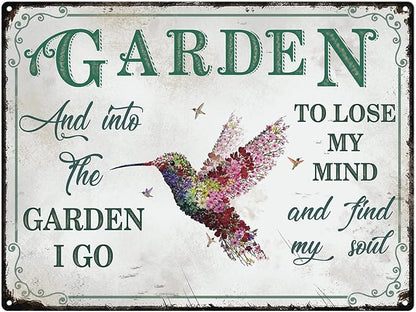 Bnesi Garden Signs for Outside Rustic Garden Home Outdoor Sign Decor Gift for Mothers Day, Grandmas Humming Bird Outside Sign Decoration Welcome Sign Patio Signs and Decor Outdoor (Pink, Plant)