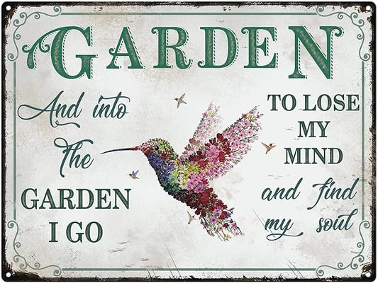 Bnesi Garden Signs for Outside Rustic Garden Home Outdoor Sign Decor Gift for Mothers Day, Grandmas Humming Bird Outside Sign Decoration Welcome Sign Patio Signs and Decor Outdoor (Pink, Plant)
