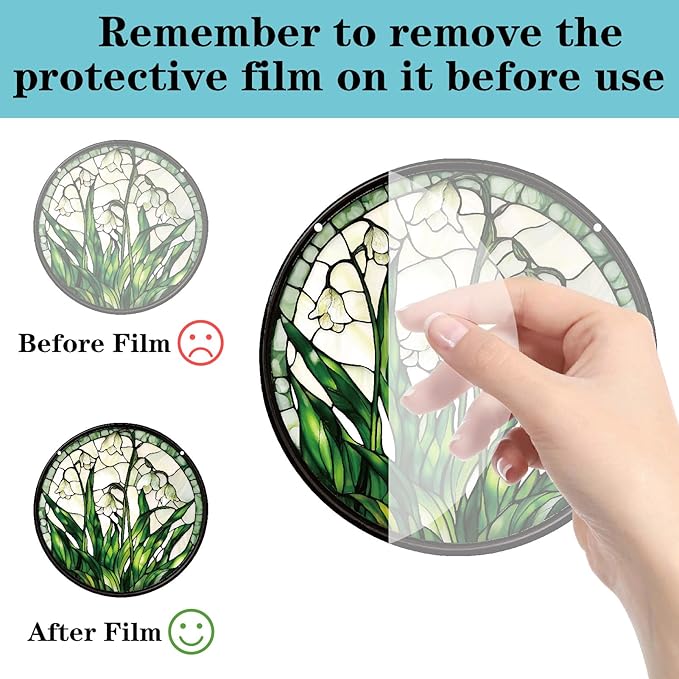 CREATCABIN Lily of The Valley Suncatcher Round Sun Catchers Stained Acrylic Flower Floral Window Wall Art Hanging Decoration with Metal Ball Chain for Living Room Bedroom Home Garden Ornament 9.8 Inch