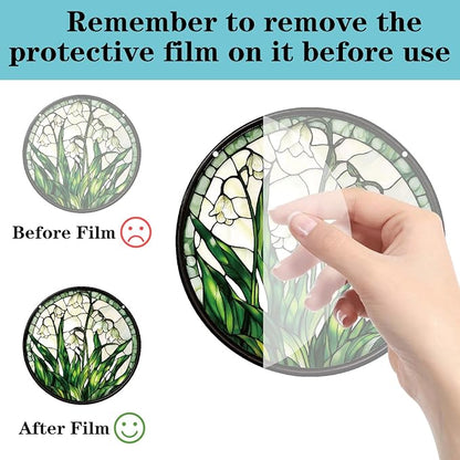 CREATCABIN Lily of The Valley Suncatcher Round Sun Catchers Stained Acrylic Flower Floral Window Wall Art Hanging Decoration with Metal Ball Chain for Living Room Bedroom Home Garden Ornament 9.8 Inch