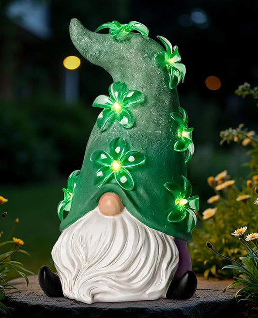 twinbling Large Garden Gnome Statue with Solar Lights, Outdoor Patio,Lawn,Yard,Balcony Garden Decor (6.5"*6.7"*11")